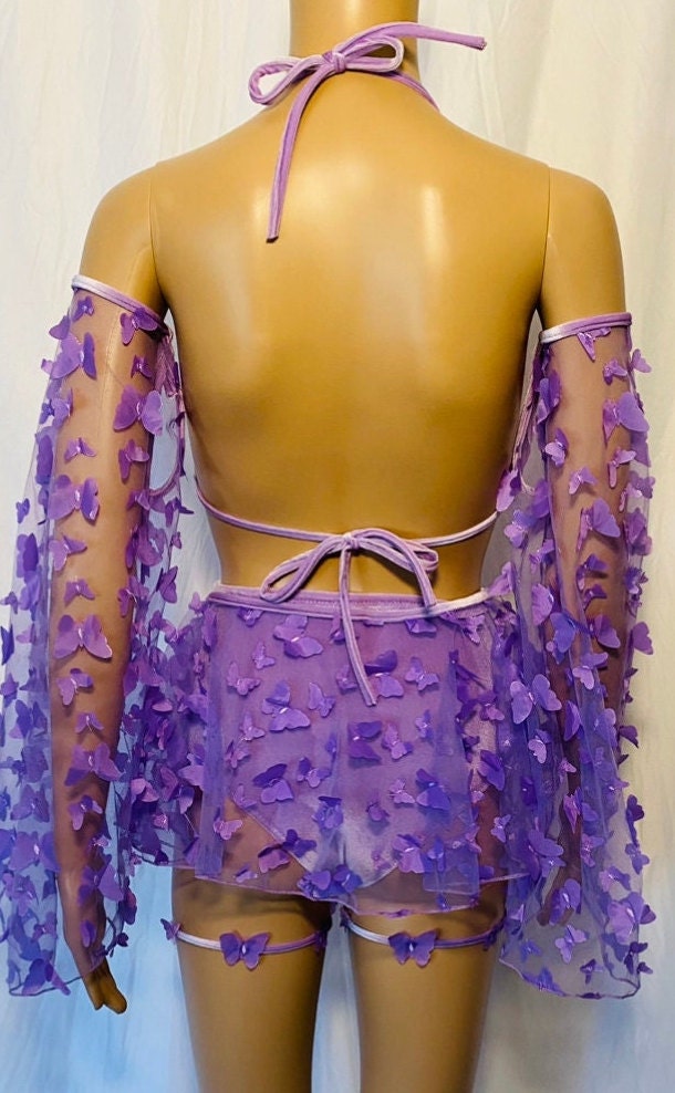 Butterfly Rave Outfit: Velvet Bikini, Organza Skirt & Arm Warmers ...
