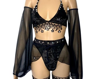 Celestial Rave Outfit: Stars, Moons, Crystals, Arm Warmers