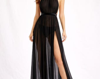 Elegant Long Dress with Side Slits & High Neck 12 Color Options SubmissiveTunic Gorean Kijira Fantasy Role Play Pleasure Slave