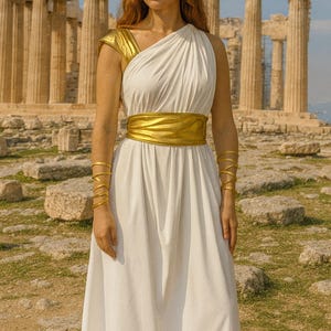 Kids-Adults Greek Goddess Toga Gold Halloween Costume Hera Athena Aphrodite