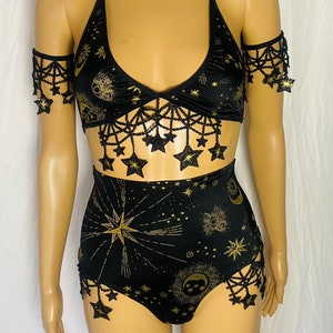 Stars and Moons Galaxy Celestial Rave  Festival Outfit Pieces Sold Separately Leg Garters Bikini