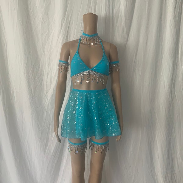 Stars and Moons Galaxy Celestial Rave Fan Festival Outfit for women Pieces Sold Separately  Bell Bottoms Arm Warmers