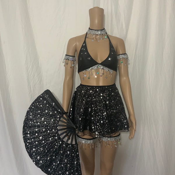 Stars and Moons Galaxy Celestial Rave Fan Festival Outfit for women Pieces Sold Separately  Bell Bottoms Arm Warmers