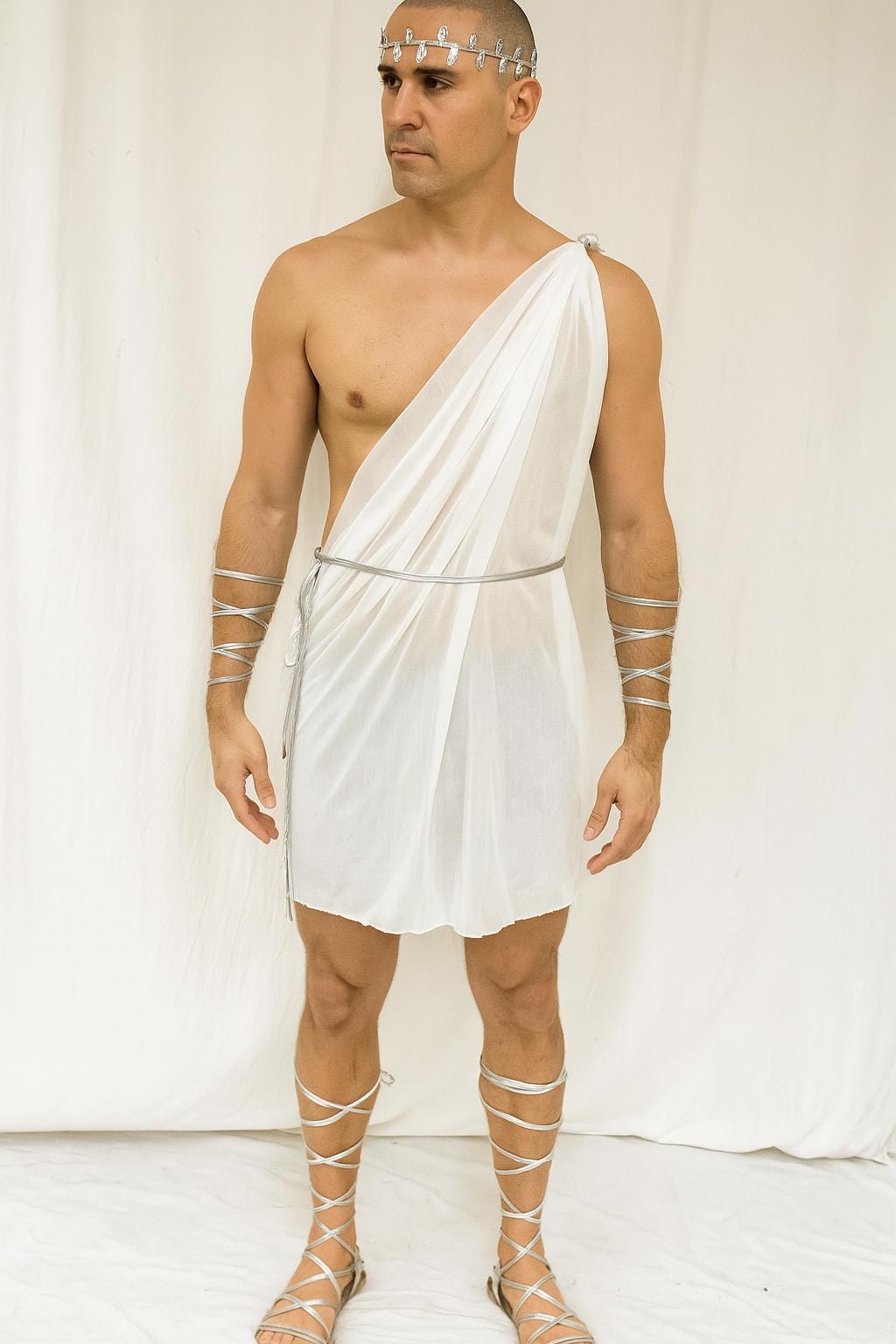 Personalized Men’s Trojan God Toga. Open Breast See Through Sheer Mesh Lingerie Spartan Zeus Halloween Costume