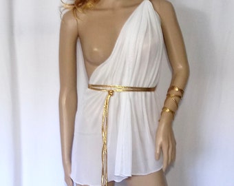 Greek Goddess Short Toga  Gold Gorean Snake wraps Halloween Costume