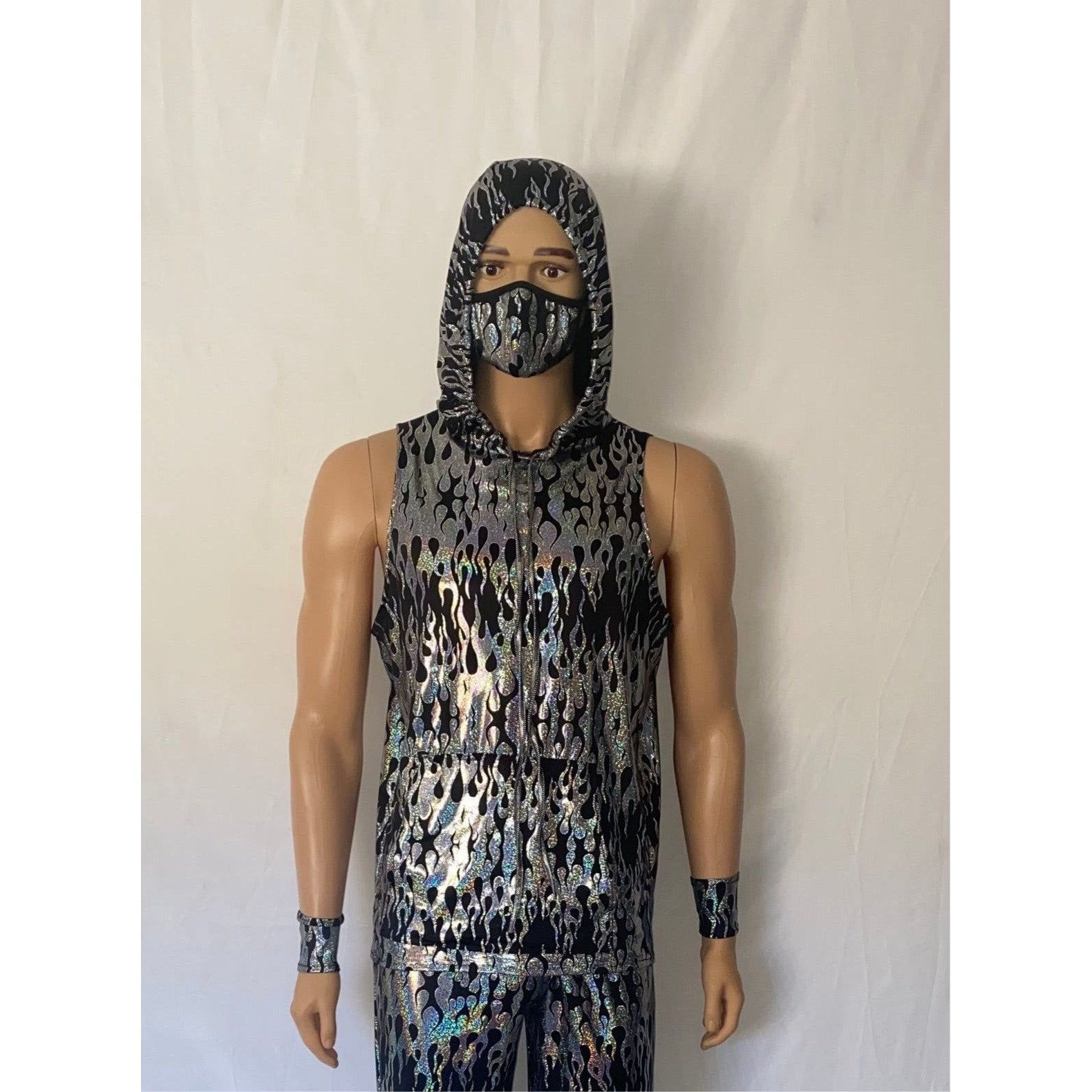 3 Color Options Mens Fire Sleeveless Tank Top Hoodie Holographic Rave Festivalflames Hoodie Etsy Canada