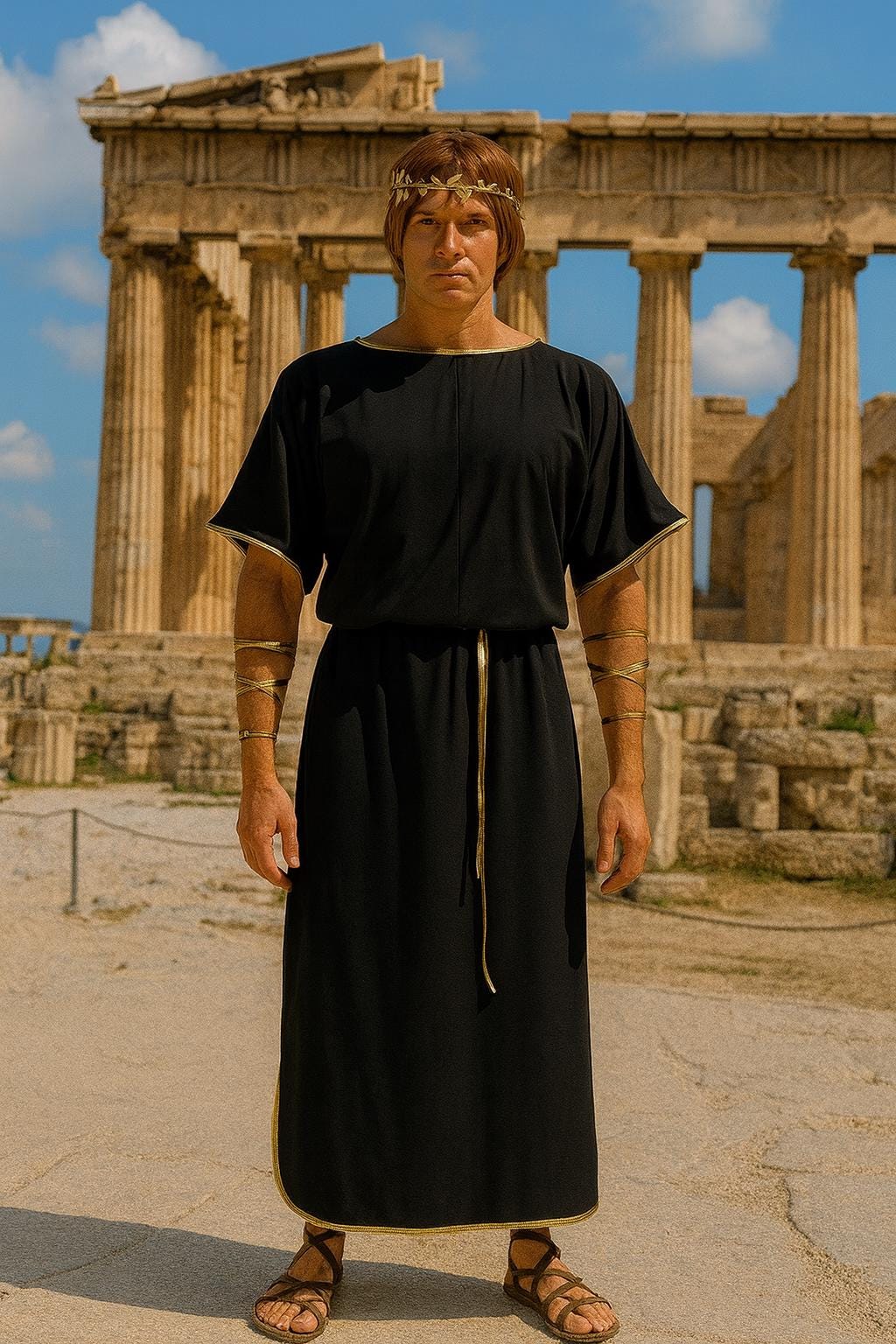 Costume Toga Greco Romano SATINIOR - Set 2 Pezzi Con Corona D'Alloro