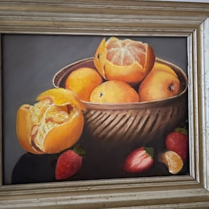 Still Life Oil Painting of Oranges in a Bowl 11x14 Antique Frame included