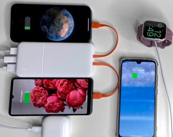 Custom Power Bank, Company Logo Corporate Gifts, Engraved Portable Charger with Cord, Promotional Items, Business Gift for Men Phone Charger