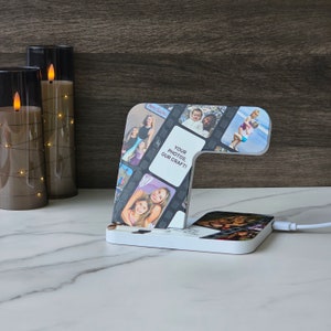 Regalo único para el Día de la Madre, soporte de cargador de teléfono personalizado, collage de fotos, regalo para el Día de la Madre para la abuela, regalo de fotos familiares para mamá