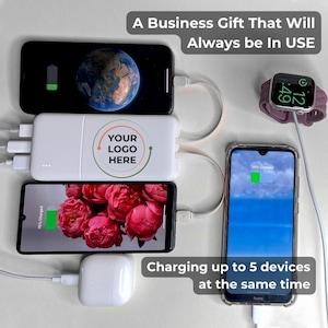 Banco de energía personalizado con logotipo de empresa, regalos corporativos, cargador portátil grabado con cable, artículos promocionales, regalo de empresa para hombres, cargador de teléfono