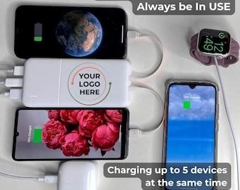 Custom Power Bank Company Logo Corporate Gifts Engraved Portable Charger with Cord, Promotional Items Business Gift for Men Phone Charger