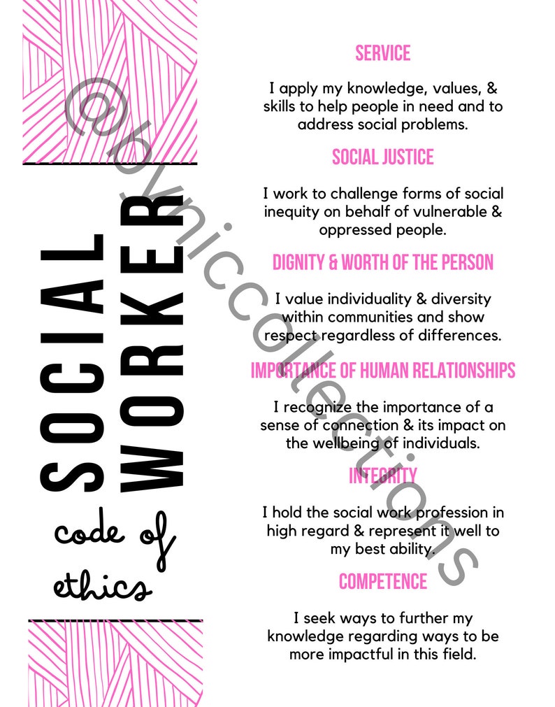 Social Work Wall Poster, Social Work Wall Art, Social Work Code of ...