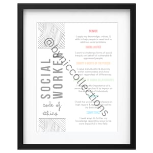 Social Work Wall Poster, Social Work Wall Art, Social Work Code of Ethics, Social Work Office Decor, Social Work Digital Prints, NASW