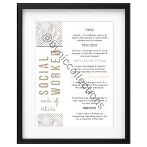 Social Work Wall Poster, Social Work Wall Art, Social Work Code of Ethics, Social Work Office Decor, Social Work Digital Prints, NASW