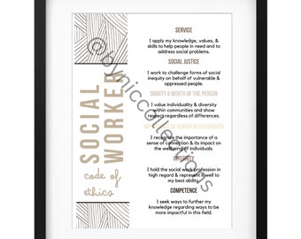 Social Work Wall Poster, Social Work Wall Art, Social Work Code of Ethics, Social Work Office Decor, Social Work Digital Prints, NASW