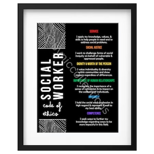 Social Work Wall Poster, Social Work Wall Art, Social Work Code of Ethics, Social Work Office Decor, Social Work Digital Prints, NASW