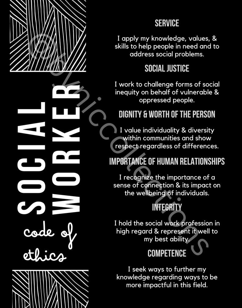 Social Work Wall Poster, Social Work Wall Art, Social Work Code of ...