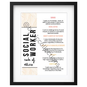 Social Work Wall Poster, Social Work Wall Art, Social Work Code of Ethics, Social Work Office Decor, Social Work Digital Prints, NASW