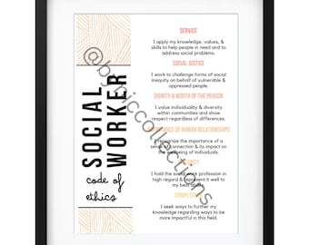 Social Work Wall Poster, Social Work Wall Art, Social Work Code of Ethics, Social Work Office Decor, Social Work Digital Prints, NASW