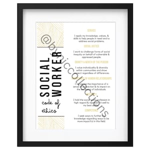 Social Work Wall Poster, Social Work Wall Art, Social Work Code of Ethics, Social Work Office Decor, Social Work Digital Prints, NASW