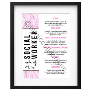 Social Work Wall Poster, Social Work Wall Art, Social Work Code of Ethics, Social Work Office Decor, Social Work Digital Prints, NASW