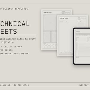 Planervorlagen-Paket, 30 minimalistische Planerseiten, druckbare A4- und Letter-Formate, transparente PNG-Planereinlagen, GoodNotes Digitalplaner