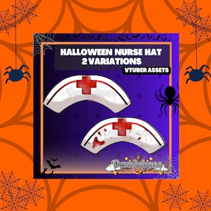 Vtuber Halloween verpleegstershoed actief | Verpleegstershoed 1 eenvoudig, 1 eng |Live2D, rekwisieten, accessoire, Twitch, YouTube,