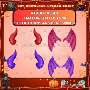 Demon Devil Horns and Wings Halloween Costume | Vtuber Asset |Live2D, Props, Accessory, Twitch, Youtube,
