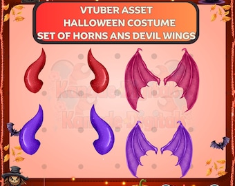 Demon Devil Horns and Wings Halloween Costume | Vtuber Asset |Live2D, Rekwizyty, Akcesoria, Twitch, Youtube,