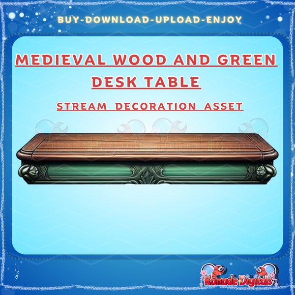 Medieval Wood and Green Desk Table Vtuber Asset | Minimalist, Wood, Victorian Stream Decoration Table, Desk |Live2D, Props, Youtube, Twitch