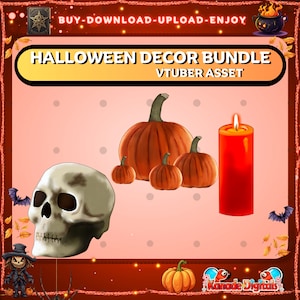 Halloween set of stream decor | 1 set of pumpkin, candle, skull |Live2D, Props, Accessory, Twitch, youtube,