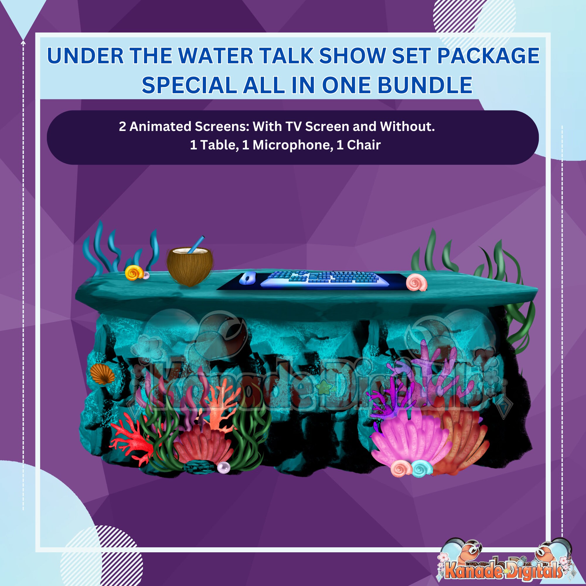 Underwater Talk Show Set Animated Screens Package With Chair ...