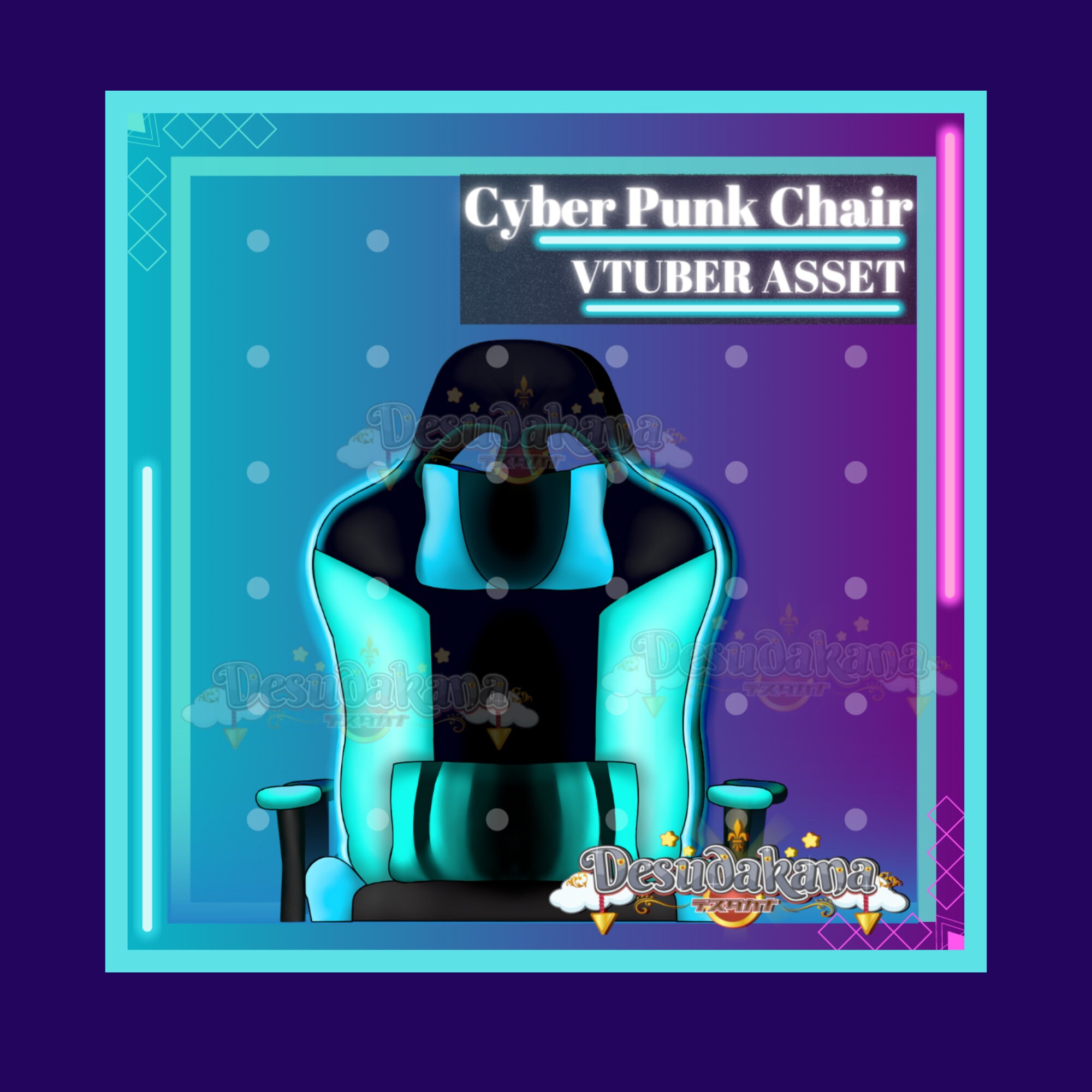 Vtuber Cyberpunk Chair Asset Cyber Punk Blue Neon Gaming Chair live2d