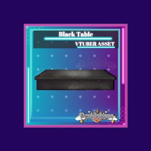 May include: A black table with a VTuber Asset label. The table is on a blue and purple background with white polka dots.