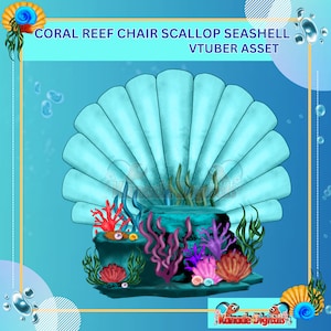 Coral Reef Chair Scallop Light Blue Chair Vtuber Asset |Live2D, Props, Accessory, Twitch, youtube,