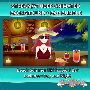 Vtuber Tiki Bar Beach Background + Bar Bundle | 4 Background, 2 Animated, 2 Statics, 1 Bar|Live2D, Props, Accessory, Twitch,