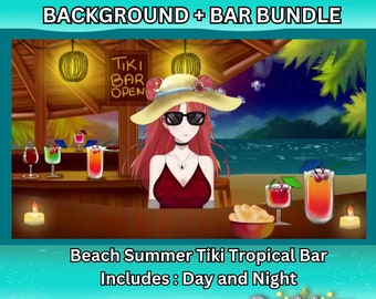 Vtuber Tiki Bar Beach Background + Bar Bundle | 4 Background, 2 Animated, 2 Statics, 1 Bar|Live2D, Props, Accessory, Twitch,