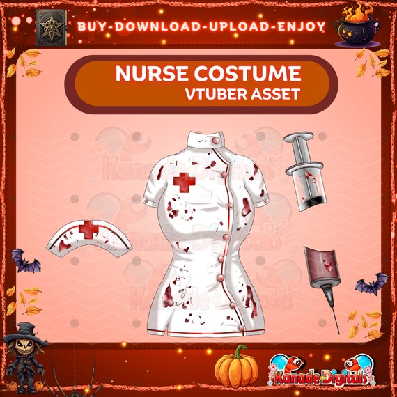 Vtuber Halloween Scary Nurse Outfit Set | 1 Scary Serynge, 1 Scary Hat, 1 Scary Dress |Live2D, Props, Accessory, Twitch, Youtube,