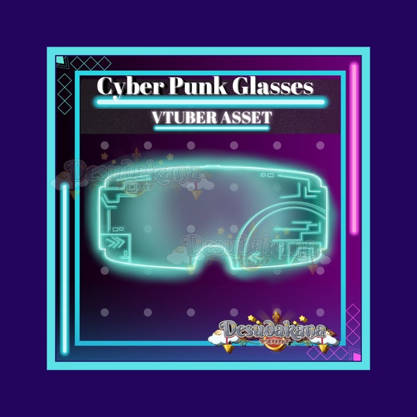 Vtuber Cyberpunk Lunettes Atout | Lunettes Cyber Punk Blue Neon | Live2D, Props, Accessoire, Twitch, youtube,