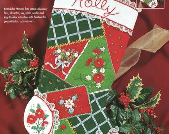 Bucilla "Floral Patchwork" Felt Applique and Ribbon Stocking Kit 83507 - A Retired Kit! Beautiful Geometric and Floral Design
