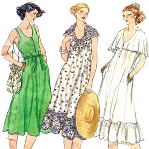 Vogue 7080 Sleeveless, Scoop Neck Dress with Capelet and Scarf ~ Partial Button Front, Optional Ruffle Hem, Sz 8 ~ Complete, Uncut Pattern