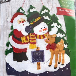 Bucilla &quot;Christmas Squad&quot; Felt Applique Christmas Wall Hanging Kit 89452 / 89452E ~ Santa, Snowman & Reindeer Welcome Decoration! ~ New