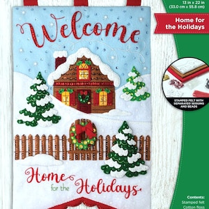 Bucilla Home for the Holidays Felt Applique Christmas Wall Hanging Decor Kit 89579 ~ A Welcoming Gingerbread Chalet House in the Snow ~ New
