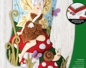 Bucilla Woodland Fairy Felt Applique Stocking Kit 89476, 18" - The Magic of Christmas Comes to Fairy Land and Nature's Creatures 18"