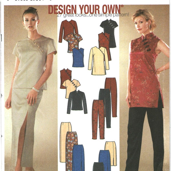 Simplicity 9868 Mandarin Style Top / Blouse w Frog Closures & Ties, Slit Skirt, Pants  ~ Sizes 6-12 Uncut, "Design Your Own" Sewing Pattern
