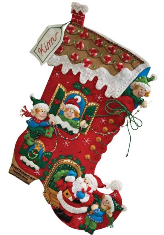 Gadpiparty 4pcs Xmas Embellishment Decor Stockings DIY Felt Applique  Ornament Kit Red Stocking Chirtmas Decor Felt Xmas Stocking Kits Greenstuff
