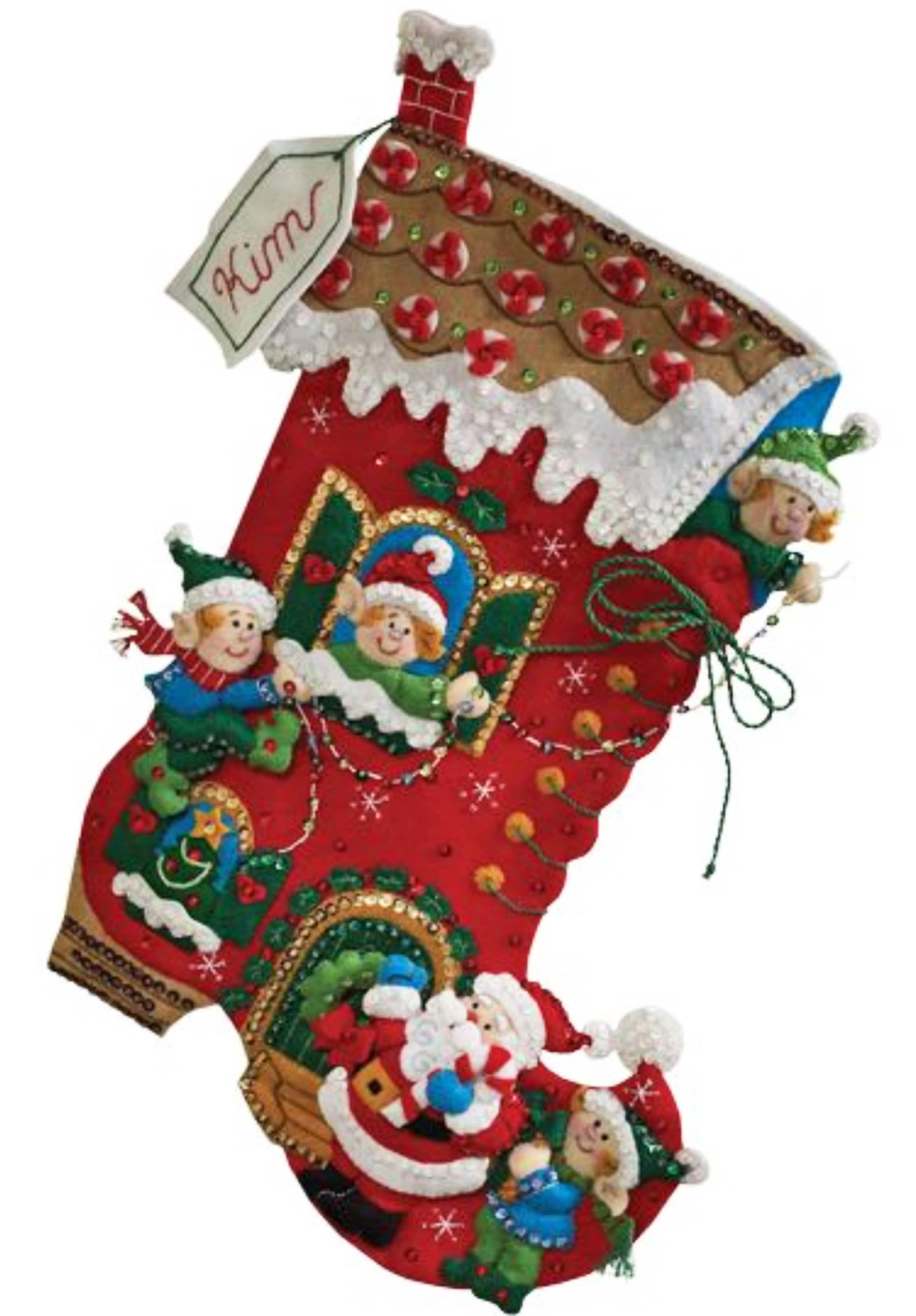  Bucilla 18-Inch Christmas Stocking Felt Applique Kit, 86171 Ho  Ho Ho Santa : Home & Kitchen