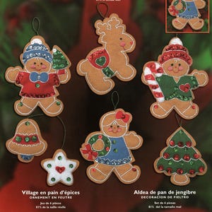 Bucilla Gingerbread Village Felt Applique Christmas Tree Ornament Kit 84969 ~ Stitch 6 Charming and &quot;Yummy&quot; Iced Cookies ~ About 4&quot; High