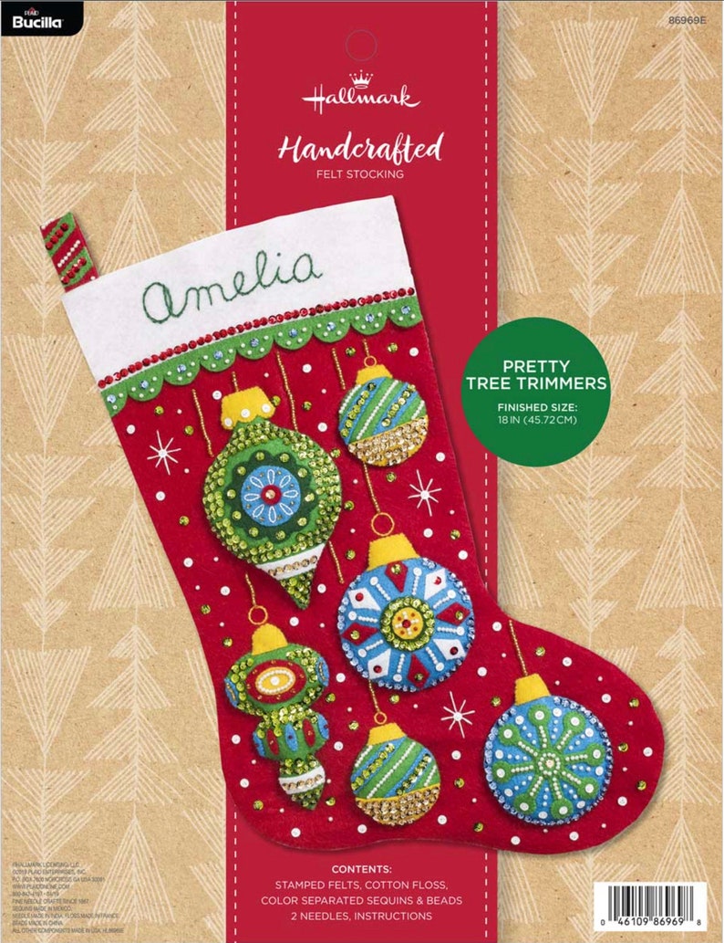 Bucilla pretty Tree Trimmers Beautiful Felt Applique Stocking Kit With